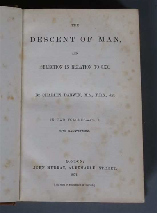 Darwin, Charles - The Descent of Man, and Selection in Relation to Sex, 1st edition, 1st issue, 2 vols, numerous